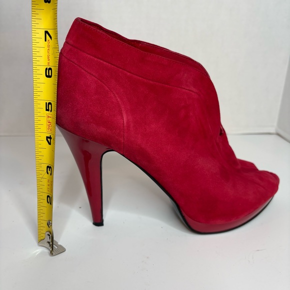 Nine West Red Suede Peep-Toe Booties, Pendanto Stiletto Platform Women’s Size 10 - Picture 16 of 16